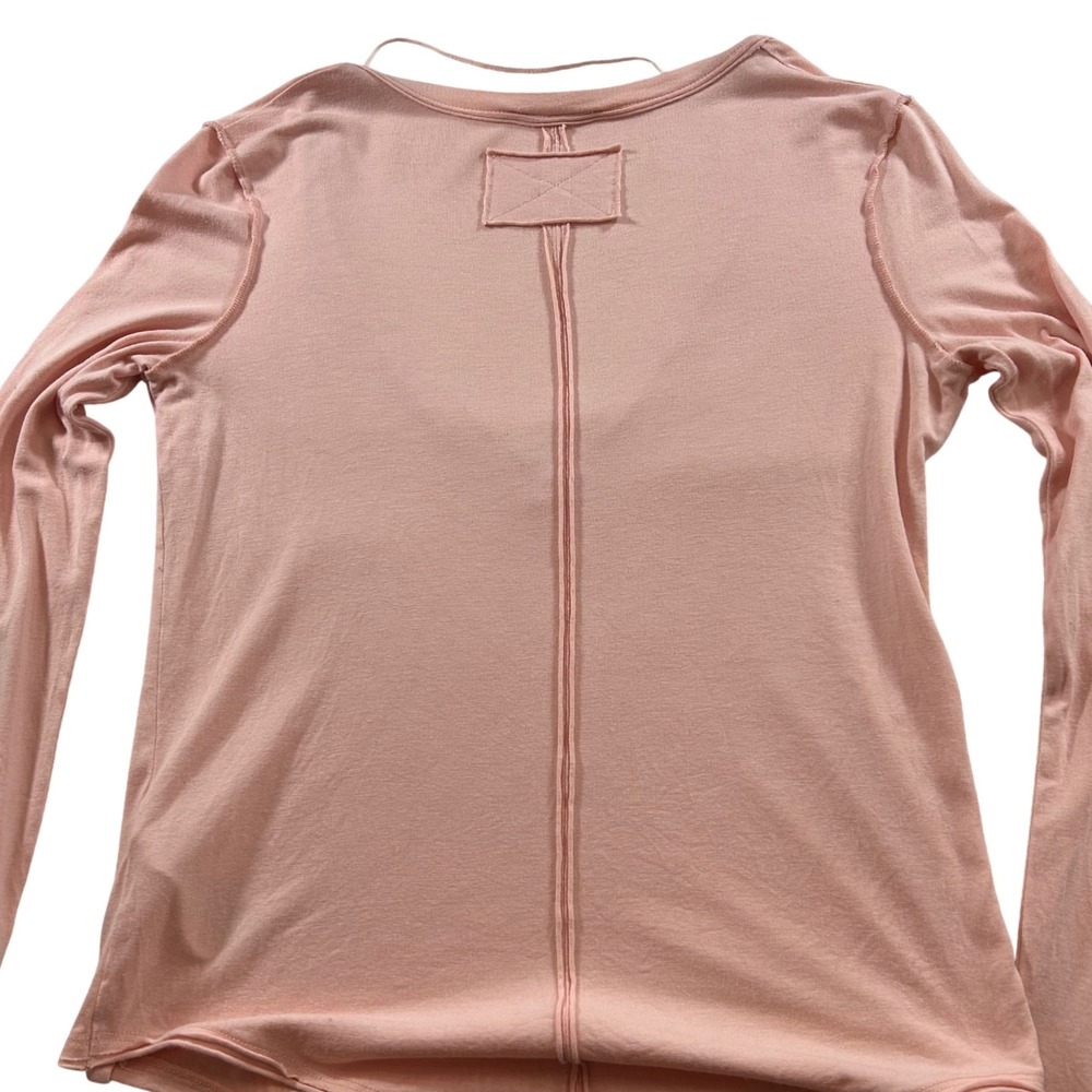 We The Free Free People Womens XS Peach Pink Deep V Neck Long Sleeve Seam Top - Picture 5 of 9